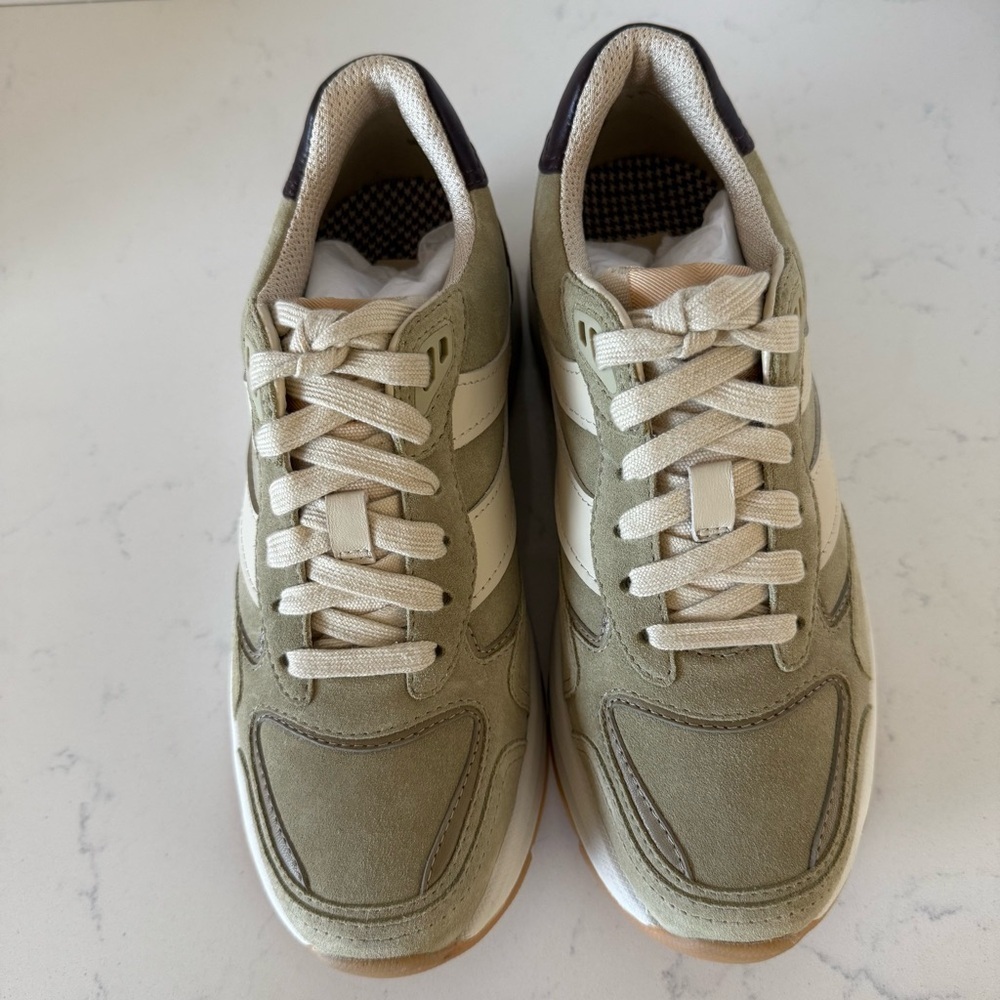 Vince Golden Gate Suede & Leather Runner Sneakers | Flax/Bordeaux | Size 6